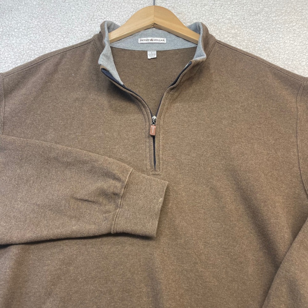 Peter Millar Pullover Mens L Brown MF15K36 1/4 Zip Cotton IHC 1914 Sweatshirt